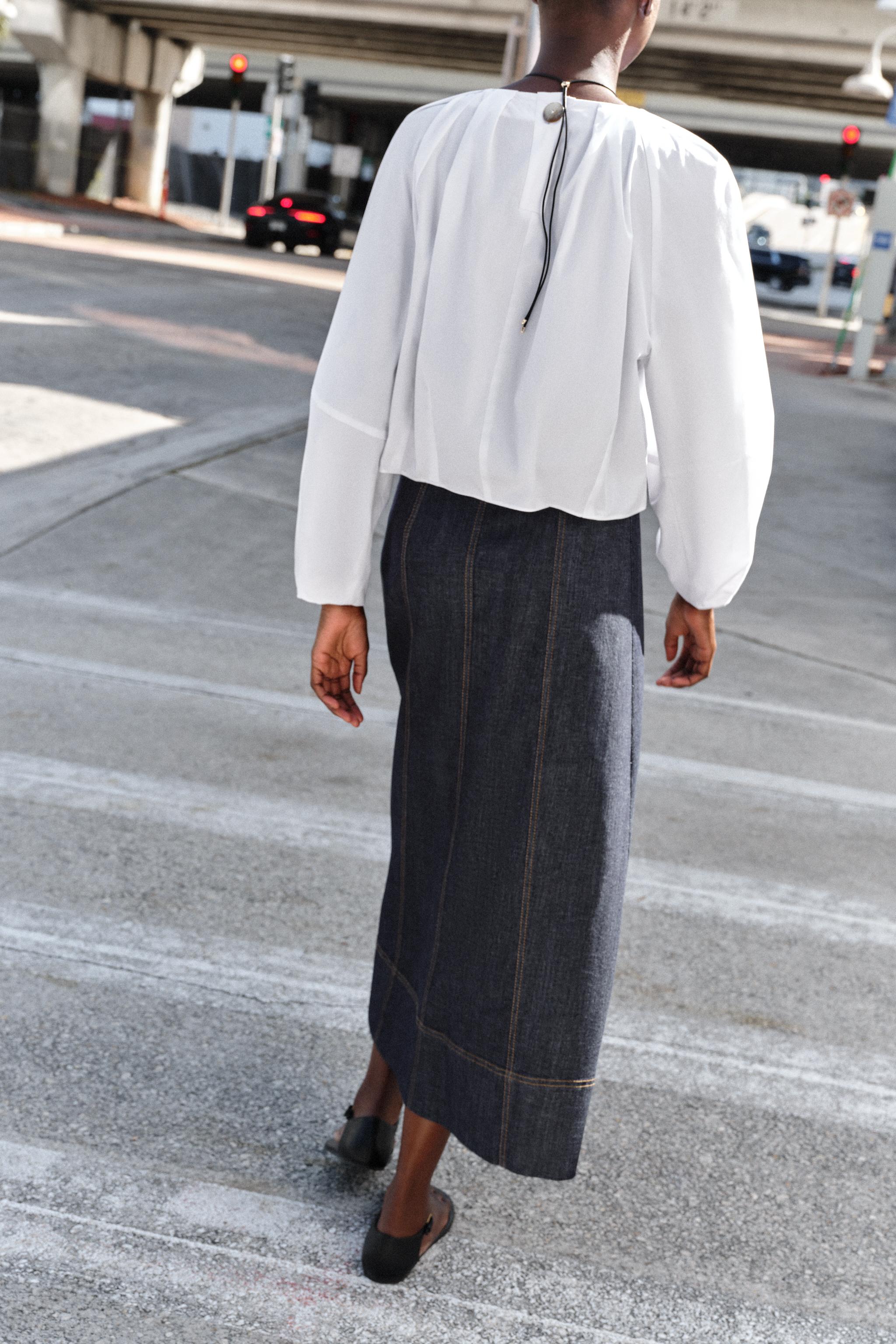 JUPE Z1975 MI-LONGUE EN DENIM À CEINTURE